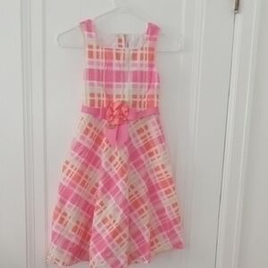 Pink Plaid Kids Dress with Bow girls 10